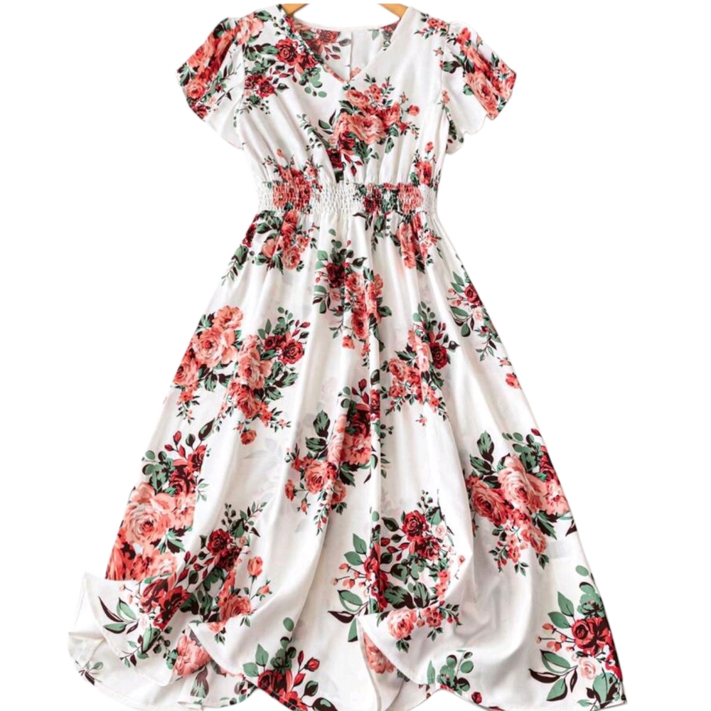 SHEIN Roses Red & Pink Midi Dress W/ Short Sleeves Women's Size 3x